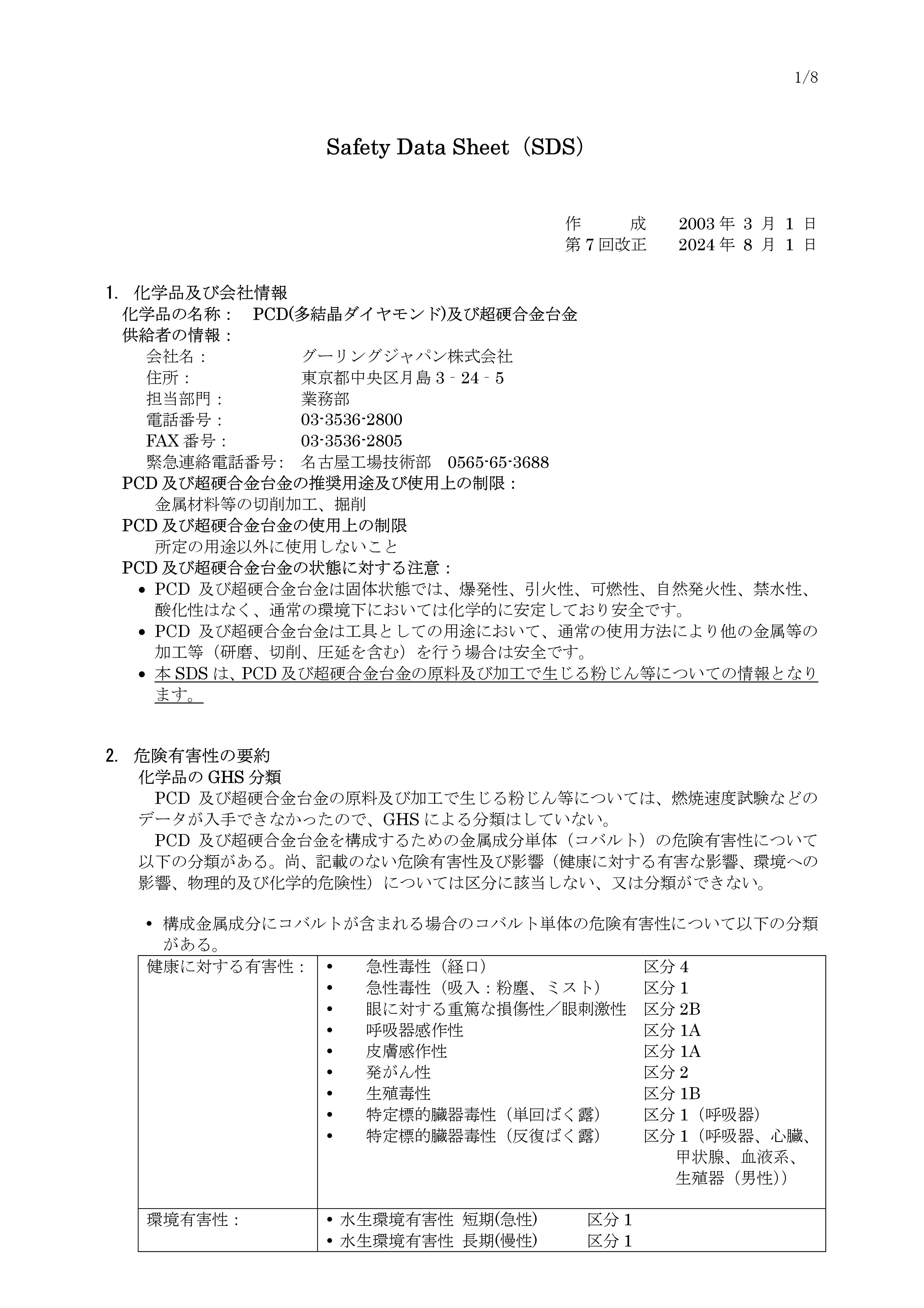 PCD製工具SDS